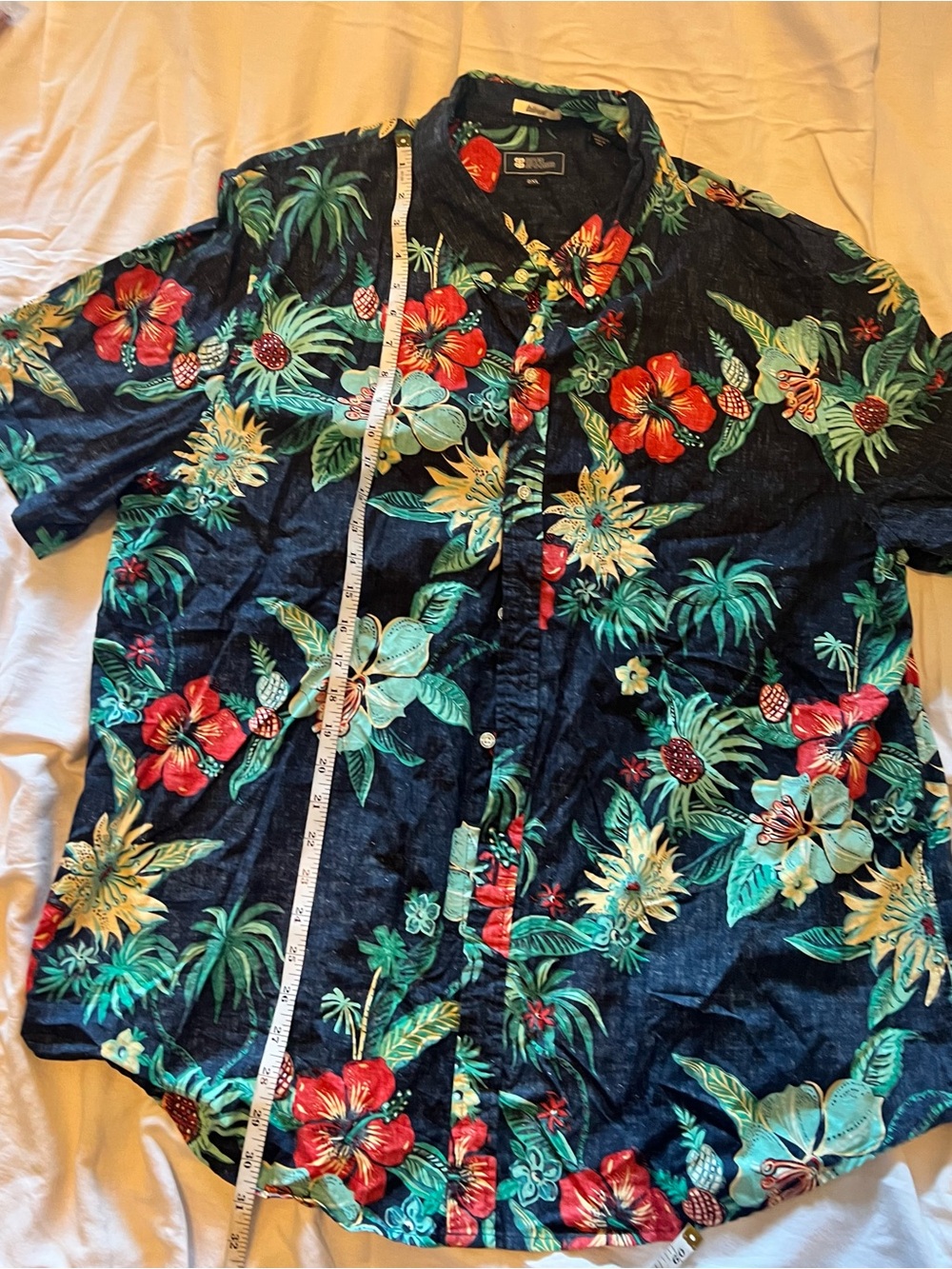 reyn spooner Blue Button-Down Shirt with Red & Green Tropical Floral Print